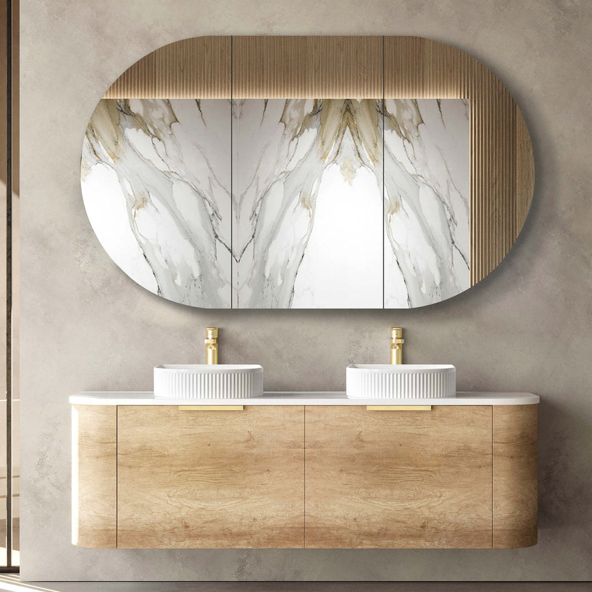 Bondi Natural Oak Double Basin Vanity Vanity Otti Australia 1500mm Solid Surface Cloudy Carrara-20mm