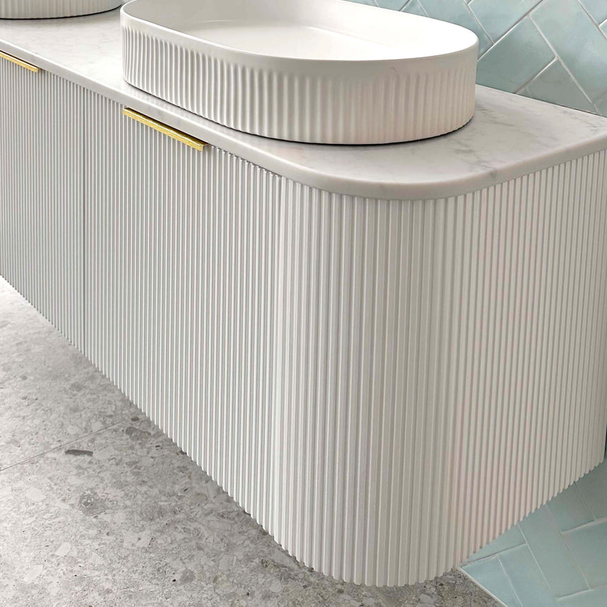 Bondi Satin White Fluted Double Basin Vanity Vanity Otti Australia