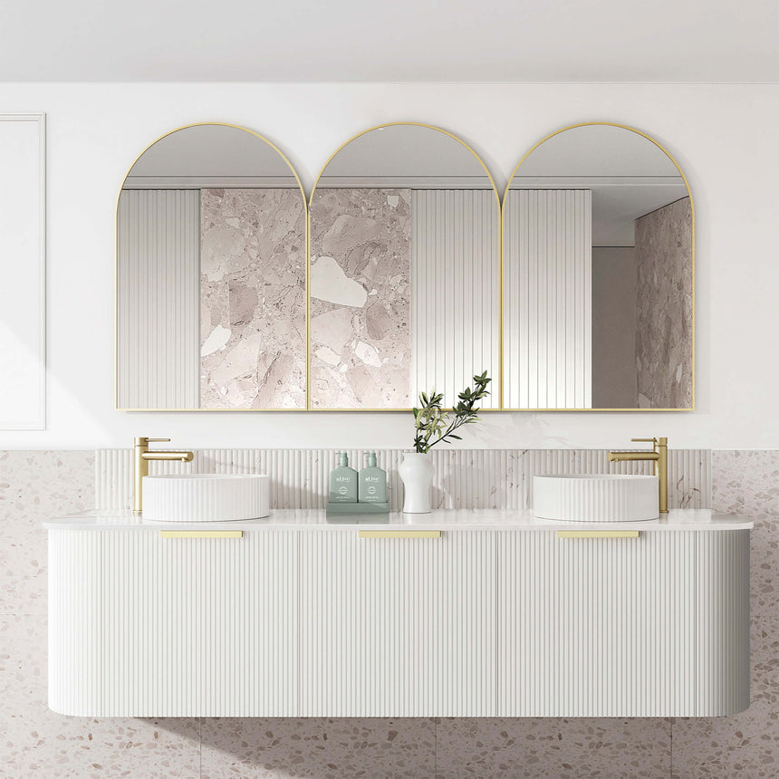 Bondi Satin White Fluted Double Basin Vanity Vanity Otti Australia 1800mm Solid Surface Cloudy Carrara-20mm