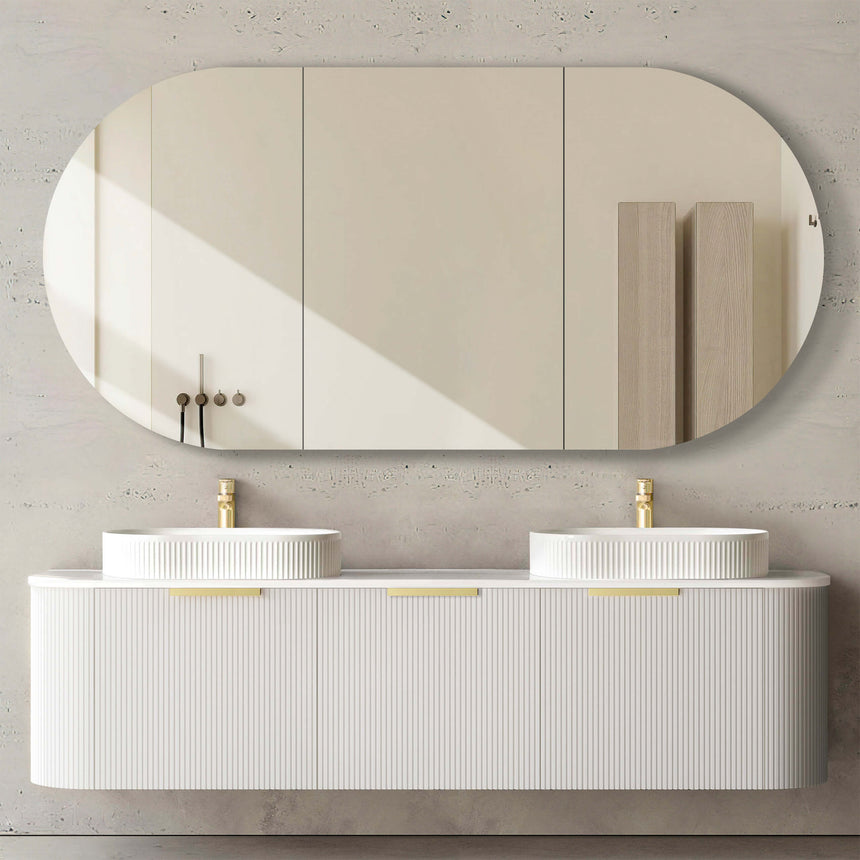 Bondi Satin White Fluted Double Basin Vanity Vanity Otti Australia