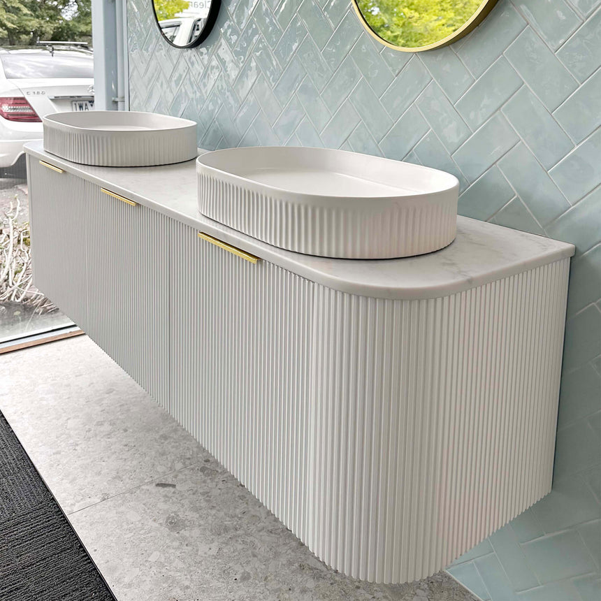 Bondi Satin White Fluted Double Basin Vanity Vanity Otti Australia