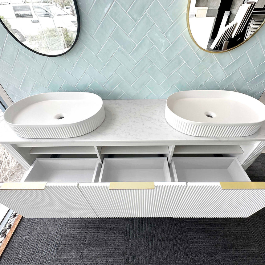 Bondi Satin White Fluted Double Basin Vanity Vanity Otti Australia