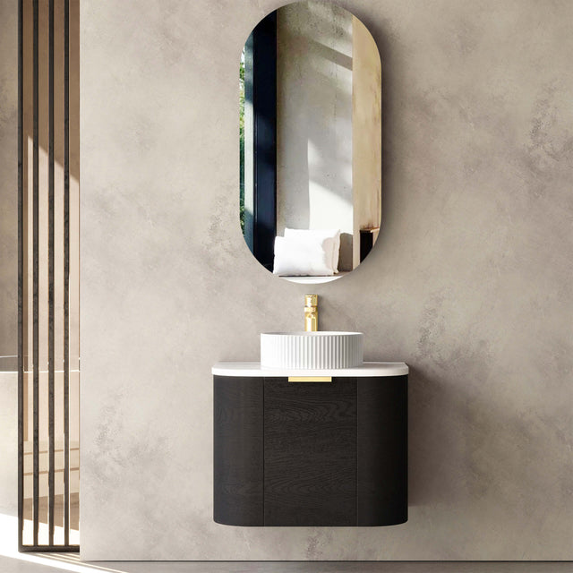Bondi Black Oak Single Basin Vanity Vanity Otti Australia 600mm Solid Surface Cloudy Carrara-20mm