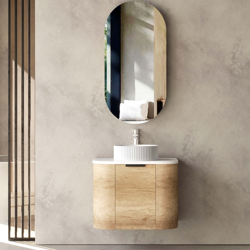 Bondi Natural Oak Single Basin Vanity Vanity Otti Australia 600mm Solid Surface Cloudy Carrara-20mm