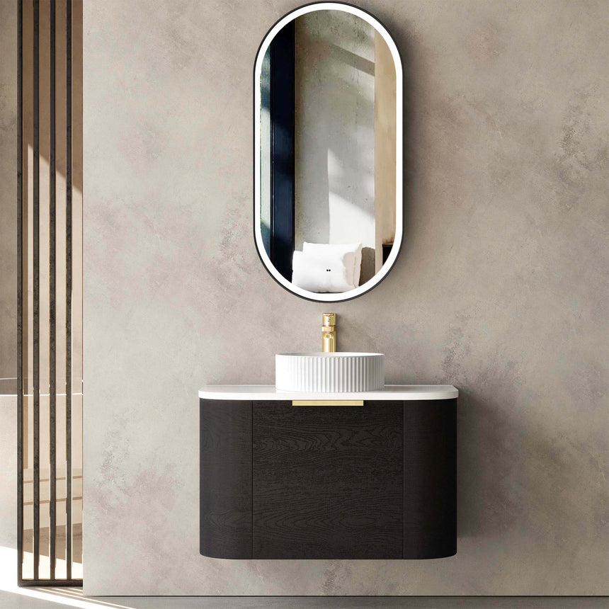 Bondi Black Oak Single Basin Vanity Vanity Otti Australia 750mm Solid Surface Cloudy Carrara-20mm