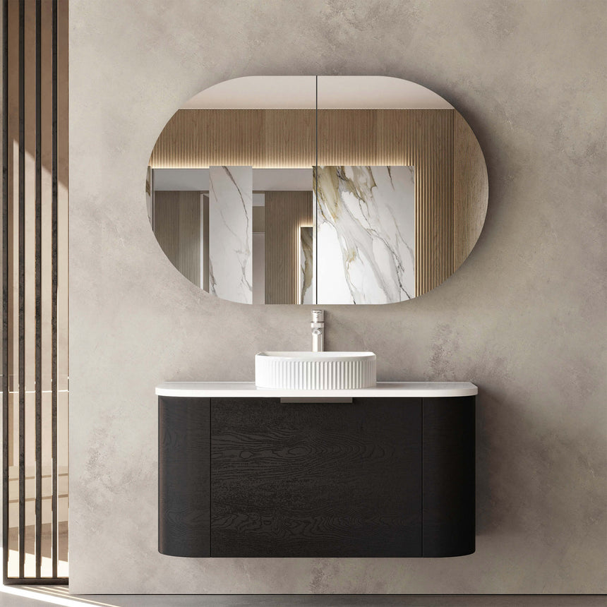 Bondi Black Oak Single Basin Vanity Vanity Otti Australia 900mm Solid Surface Cloudy Carrara-20mm