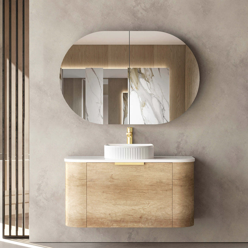 Bondi Natural Oak Single Basin Vanity Vanity Otti Australia 900mm Solid Surface Cloudy Carrara-20mm