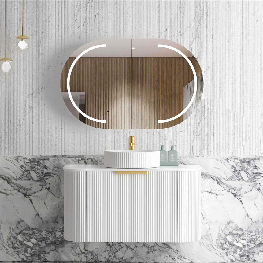 Bondi Satin White Fluted Single Basin Vanity Vanity Otti Australia