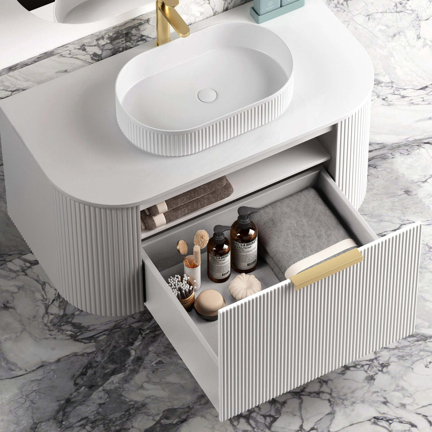 Bondi Satin White Fluted Single Basin Vanity Vanity Otti Australia