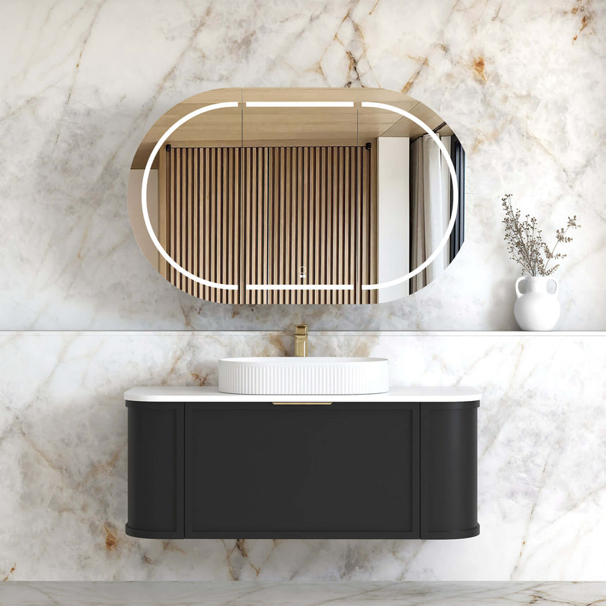 Hampshire Satin Black Single Basin Vanity Vanity Otti Australia 1200mm Solid Surface Cloudy Carrara-20mm