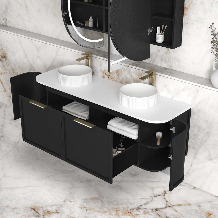 Hampshire Satin Black Double Basin Vanity Vanity Otti Australia