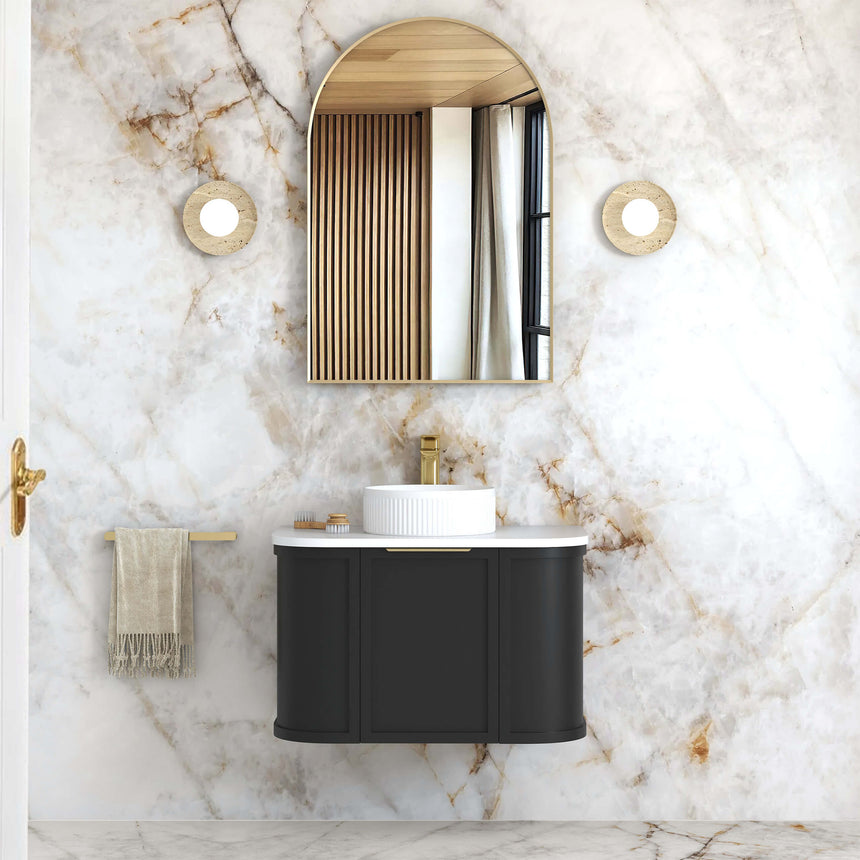Hampshire Satin Black Single Basin Vanity Vanity Otti Australia 750mm Solid Surface Cloudy Carrara-20mm