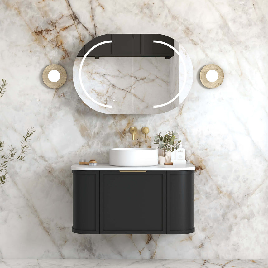 Hampshire Satin Black Single Basin Vanity Vanity Otti Australia 900mm Solid Surface Cloudy Carrara-20mm