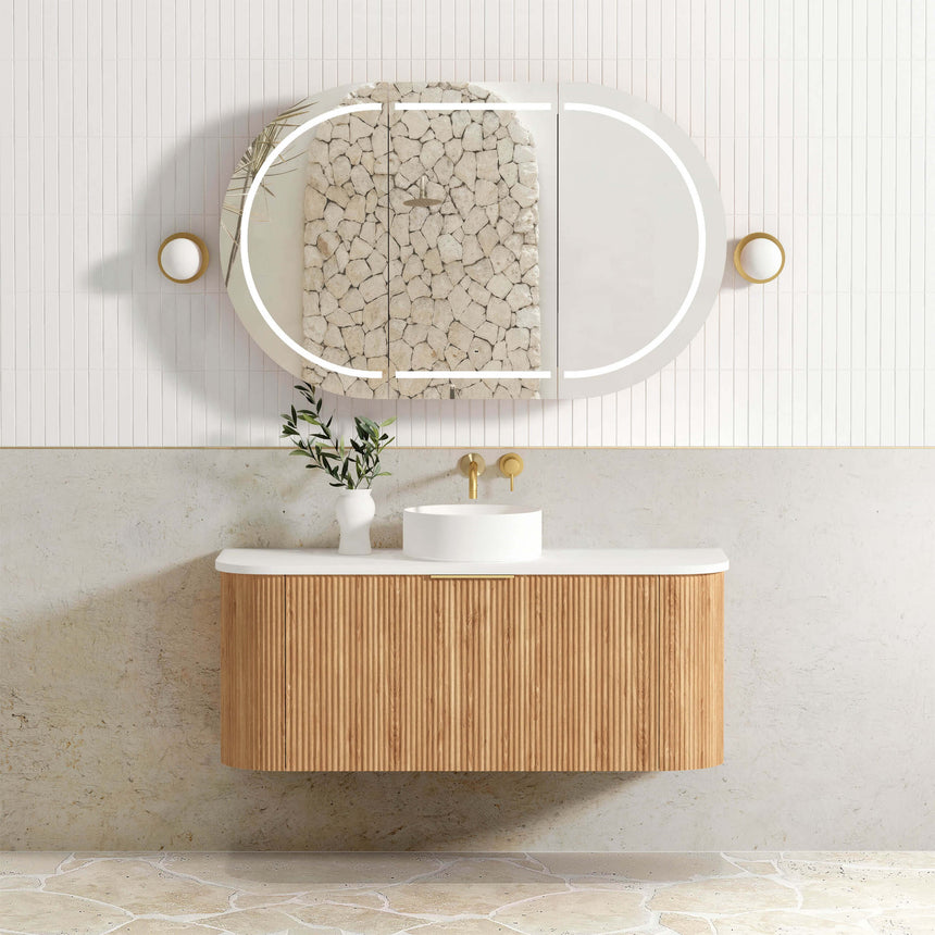 Bondi Woodland Oak Fluted Single Basin Vanity Vanity Otti Australia 1200mm Natural Carrara White Marble-18mm