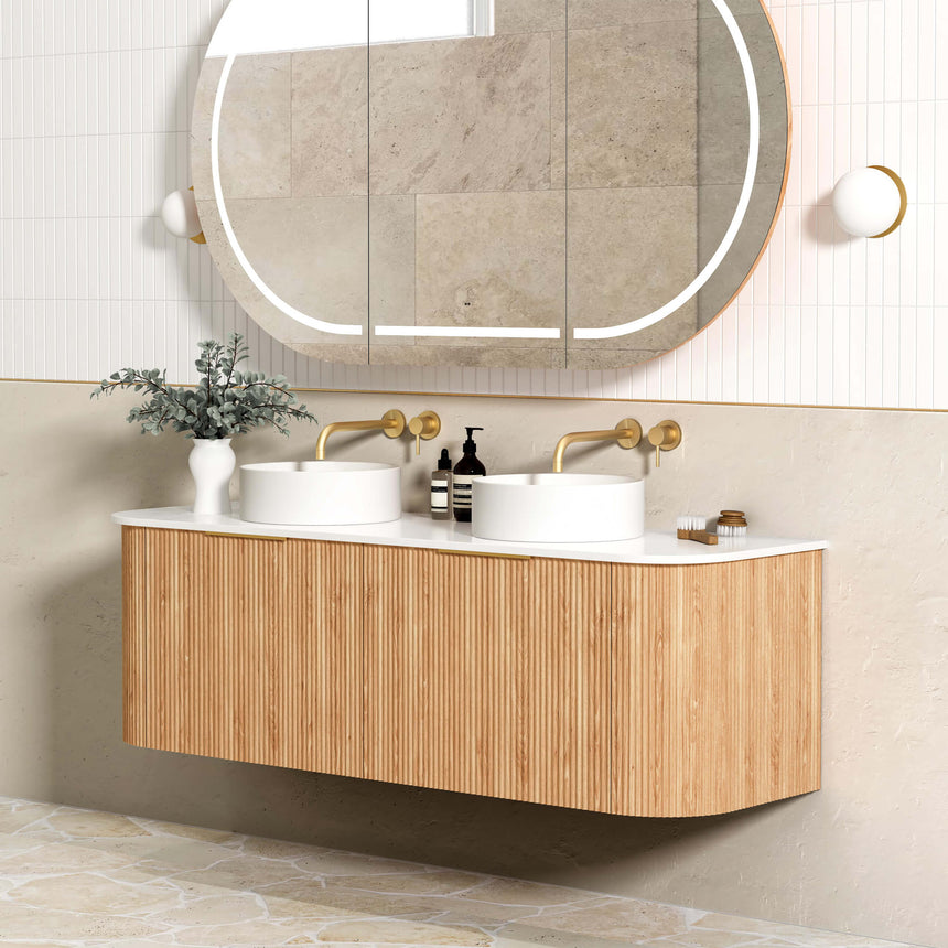 Bondi Woodland Oak Fluted Double Basin Vanity Vanity Otti Australia