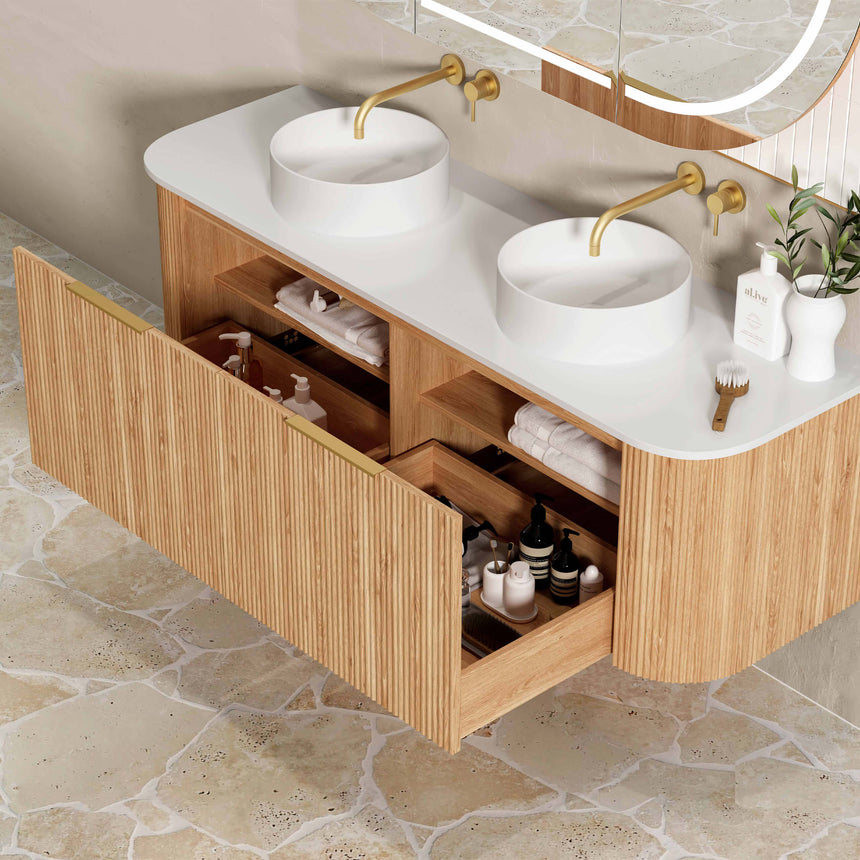 Bondi Woodland Oak Fluted Double Basin Vanity Vanity Otti Australia