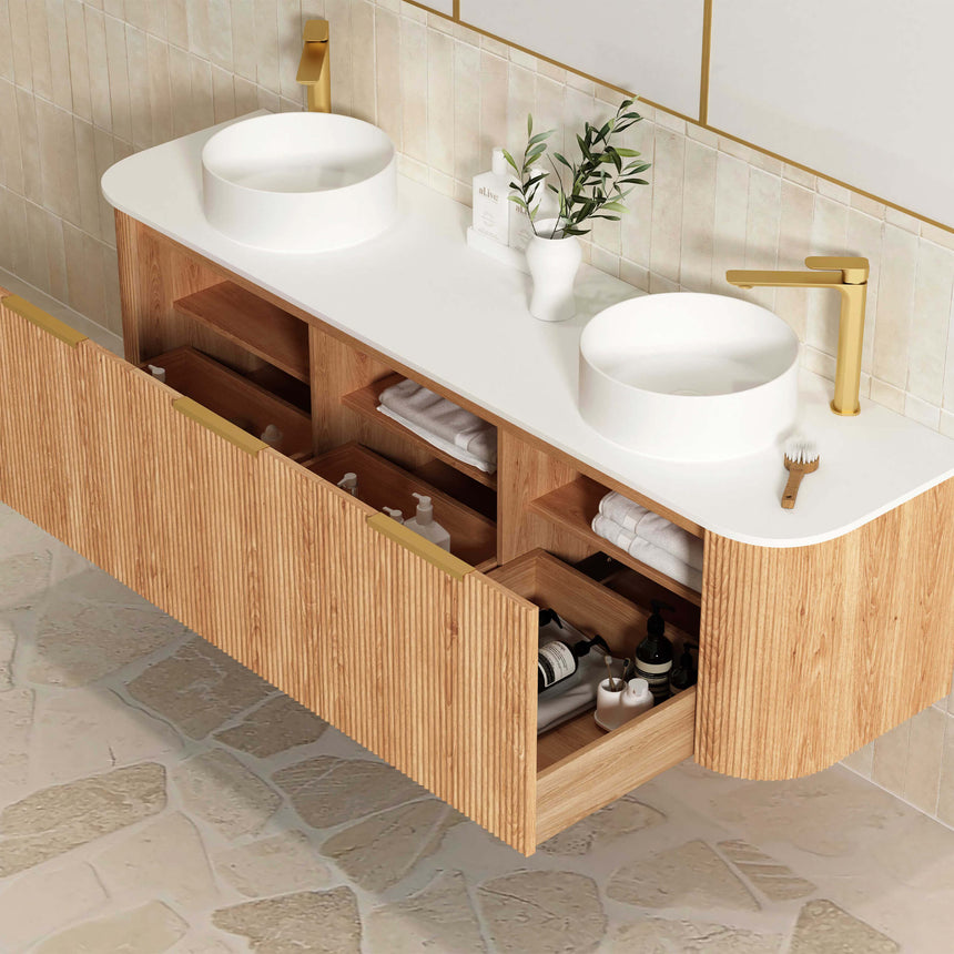 Bondi Woodland Oak Fluted Double Basin Vanity Vanity Otti Australia