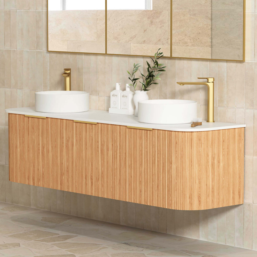 Bondi Woodland Oak Fluted Double Basin Vanity Vanity Otti Australia