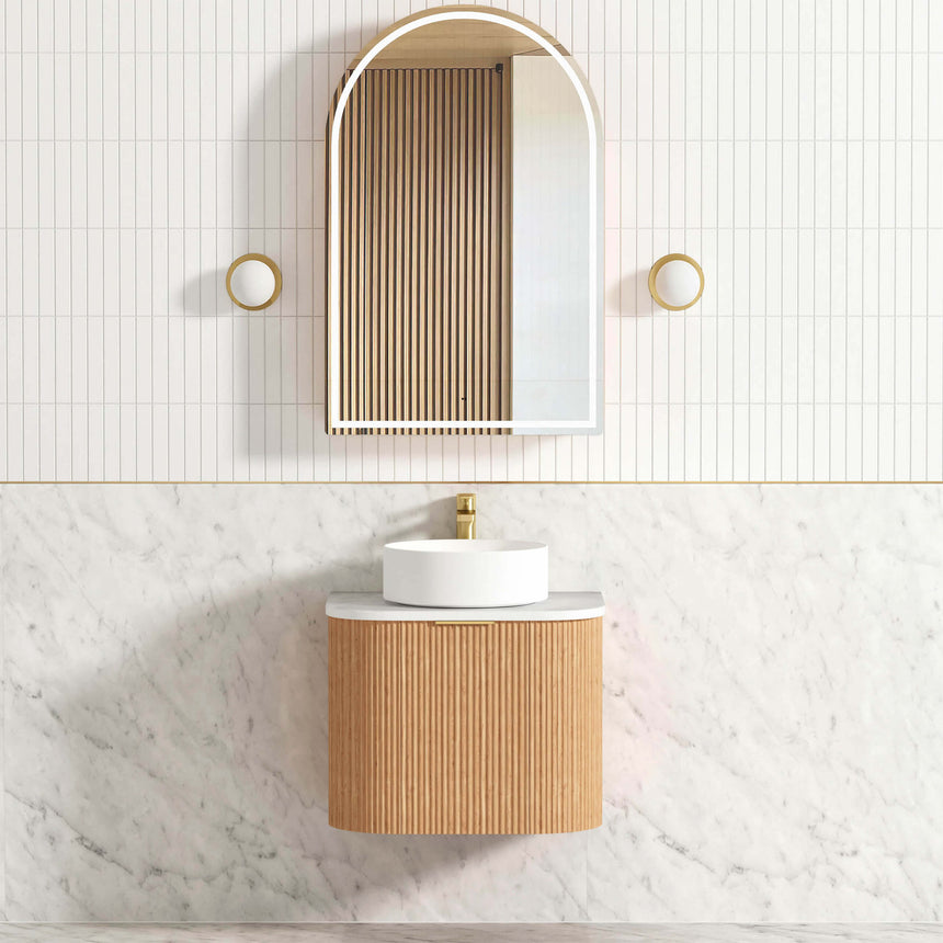 Bondi Woodland Oak Fluted Single Basin Vanity Vanity Otti Australia 600mm Natural Carrara White Marble-18mm