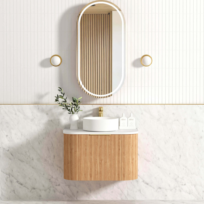 Bondi Woodland Oak Fluted Single Basin Vanity Vanity Otti Australia 750mm Natural Carrara White Marble-18mm