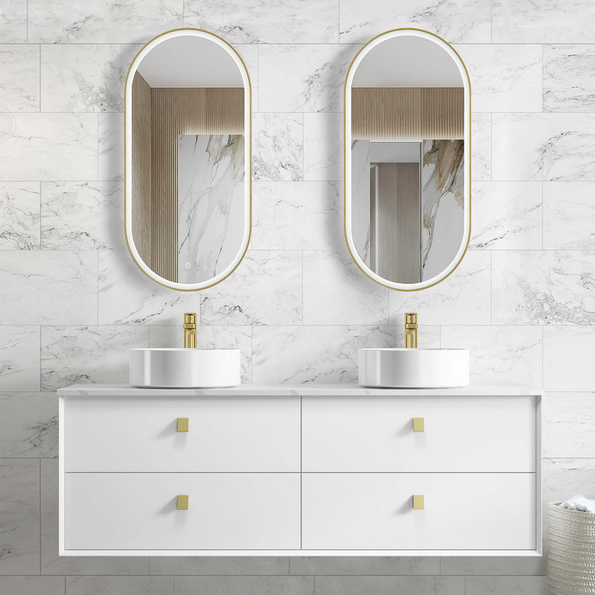 Boston Matte White Double Basin Vanity Vanity Otti Australia 1500mm Solid Surface Cloudy Carrara-20mm Above Counter