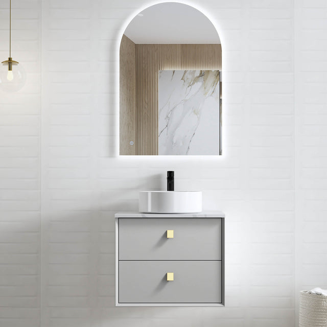 Boston Light Grey Single Basin Vanity Vanity Otti Australia 600mm Solid Surface Cloudy Carrara-20mm Above Counter