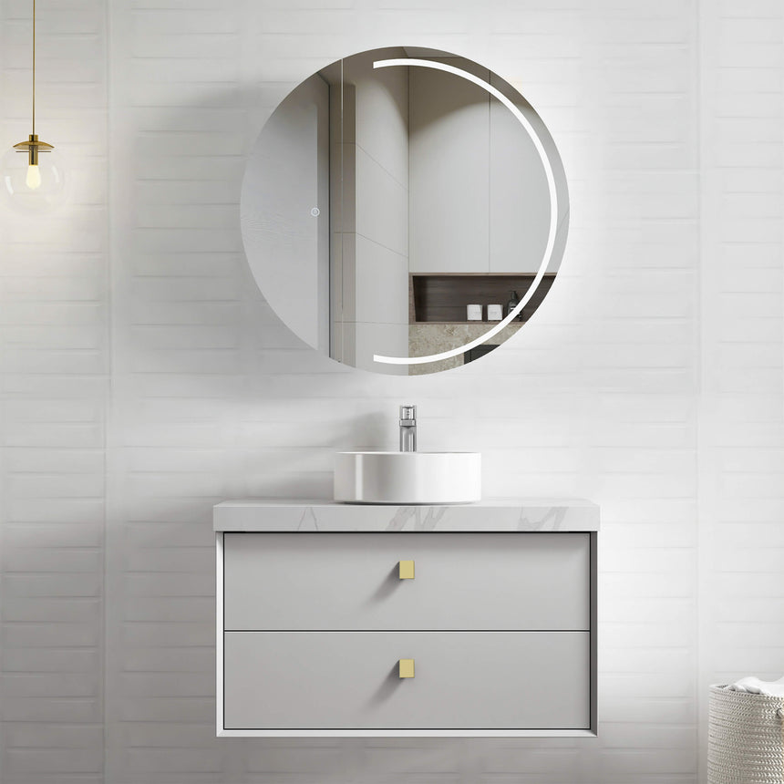 Boston Light Grey Single Basin Vanity Vanity Otti Australia 900mm Solid Surface Cloudy Carrara-20mm Above Counter
