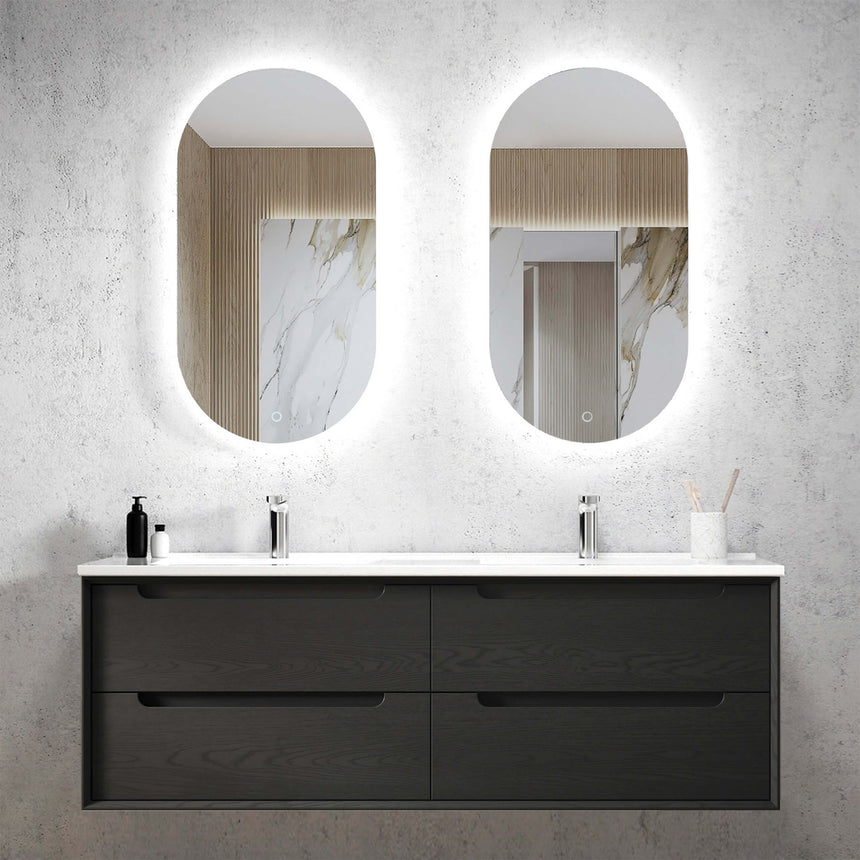 Byron Black Oak Ceramic Top Double Basin Vanity Vanity Otti Australia 1500mm