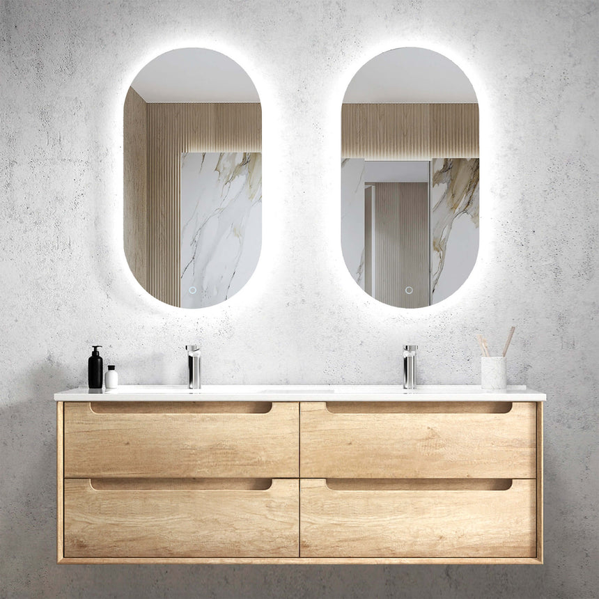 Byron Natural Oak Ceramic Top Double Basin Vanity Vanity Otti Australia 1500mm