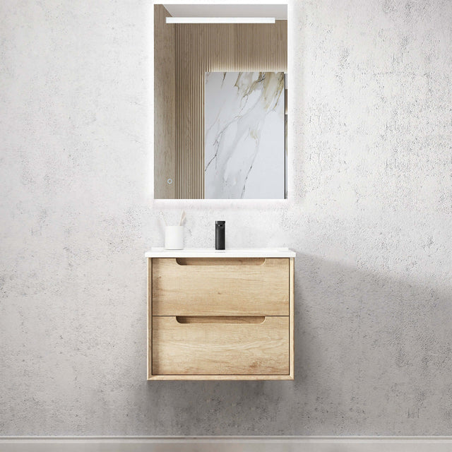 Byron Natural Oak Ceramic Top Single Basin Vanity Vanity Otti Australia 600mm