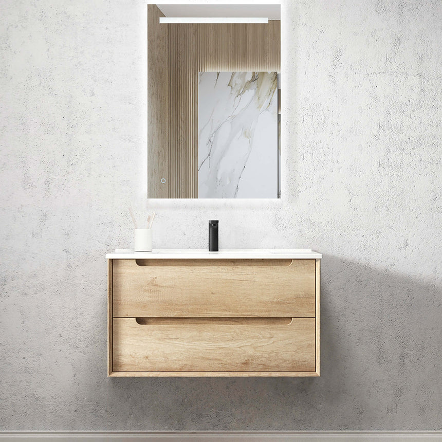 Byron Natural Oak Ceramic Top Single Basin Vanity Vanity Otti Australia 900mm
