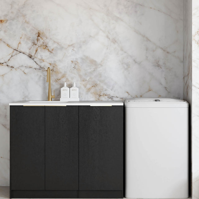 Byron Black Oak Base Cabinet Sets Floor Standing Joinery 1060mm Laundry Otti Australia Quartz Aterra