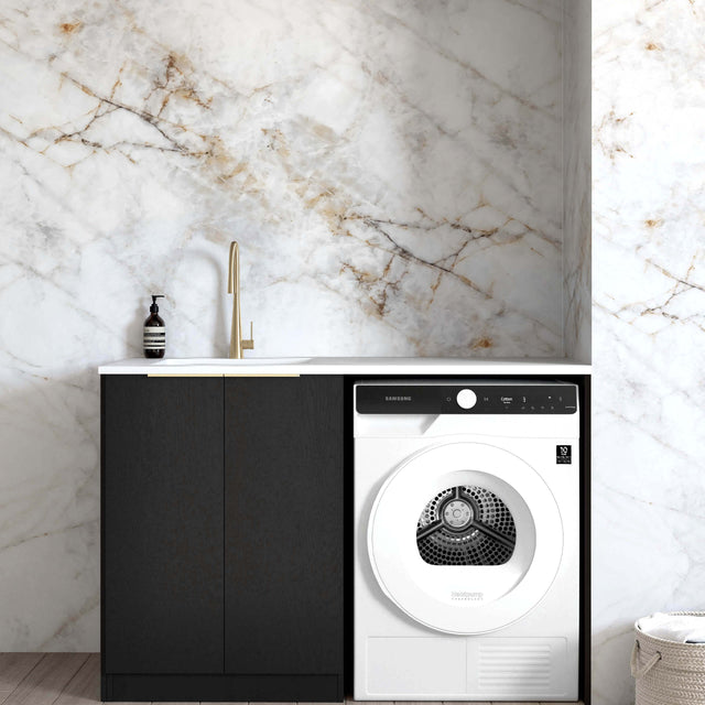 Byron Black Oak Base Cabinet Sets Floor Standing Joinery 1300mm Laundry Otti Australia Quartz Aterra