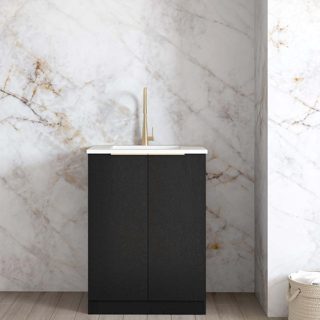 Byron Black Oak Base Cabinet Sets Floor Standing Joinery 650mm Laundry Otti Australia Quartz Aterra