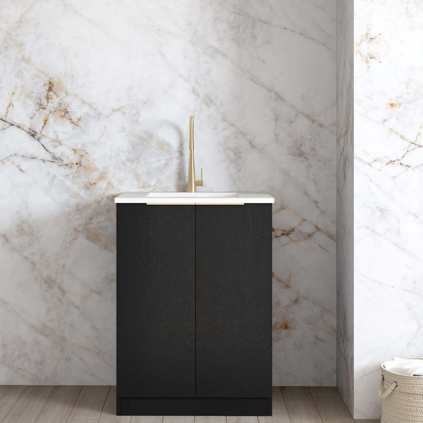 Byron Black Oak Base Cabinet Sets Floor Standing Joinery 650mm Laundry Otti Australia Quartz Aterra