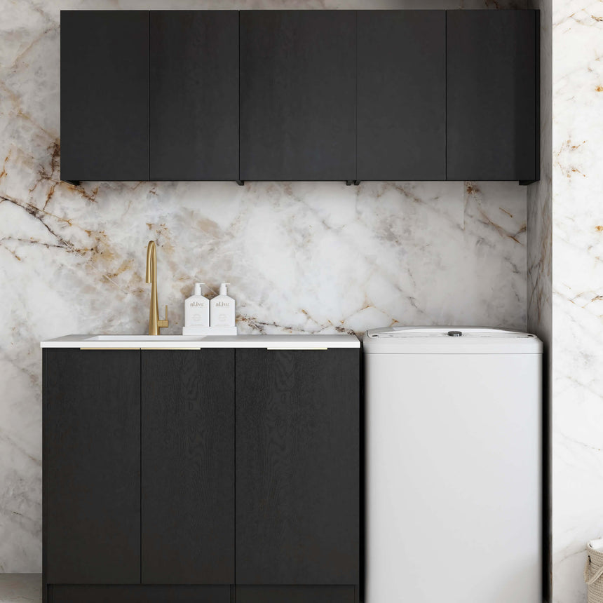 Byron Black Oak Laundry Sets with Internal Drawer 1715mm Laundry Otti Australia Quartz Aterra Type B