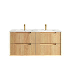 Byron Fluted Woodland Oak Wall Hung Ceramic Top Double Basin Vanity