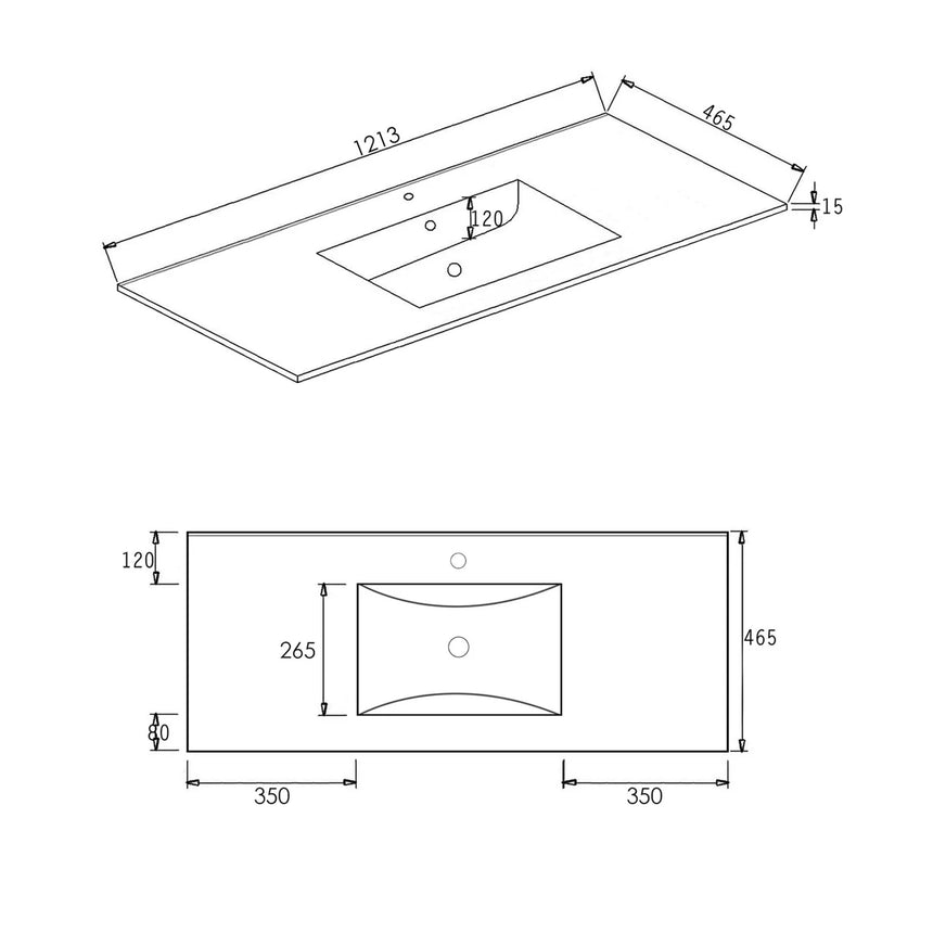 Otti Byron Fluted ceramic top basin dimensions 1213x465mm with 120mm spout height by Tilemall