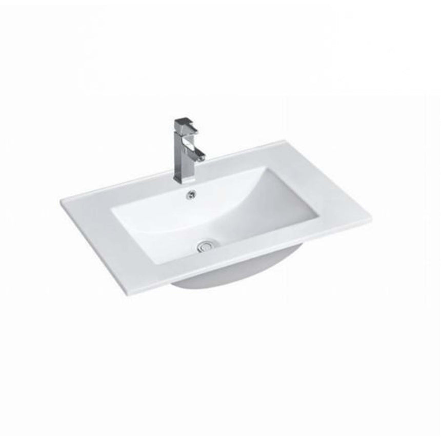Otti Byron Fluted rectangular white ceramic undermount basin with single tap hole and overflow by Tilemall