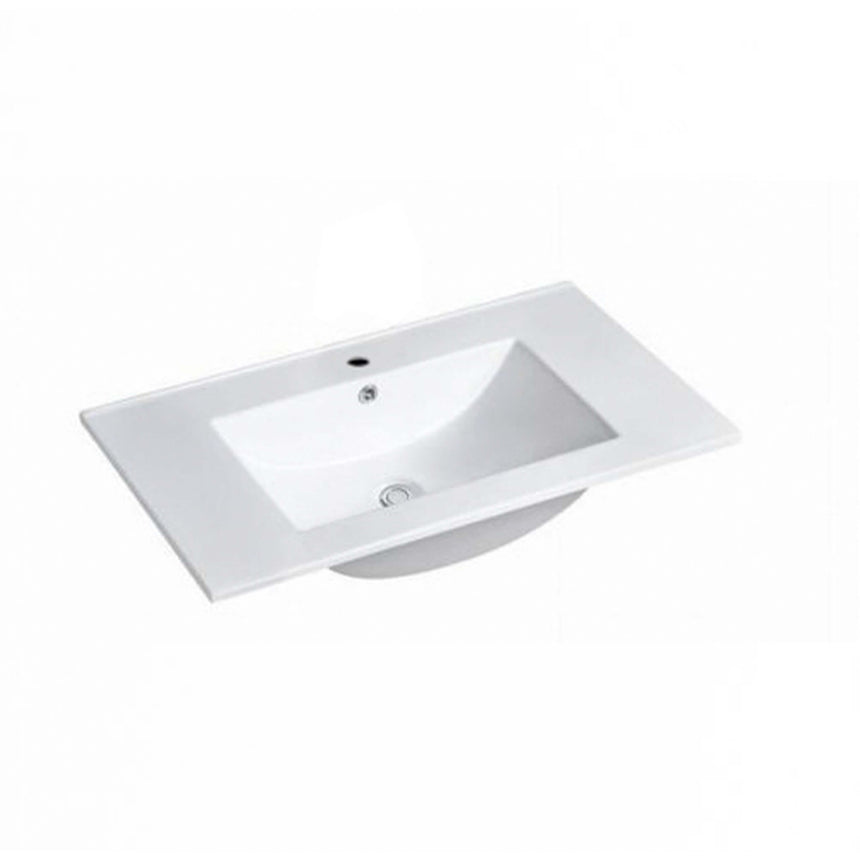 Otti Byron Fluted rectangular white ceramic basin with integrated countertop and single tap hole by Tilemall