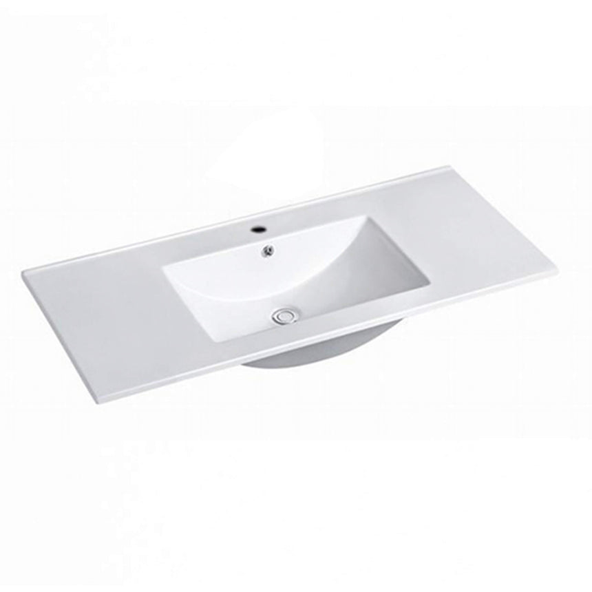 Otti Byron Fluted rectangular white ceramic basin with integrated countertop and single tap hole by Tilemall (view 2)