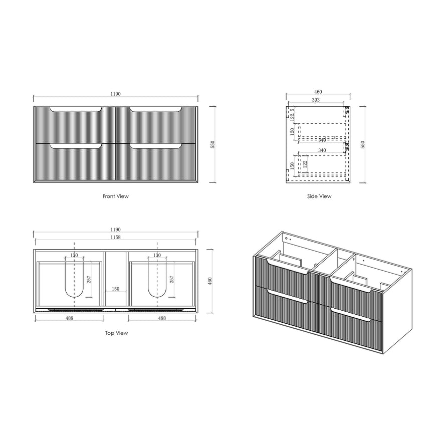 Otti Byron Fluted vanity internal drawer storage with dividers and soft-close mechanism visible by Tilemall