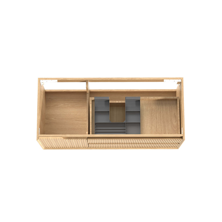 Technical dimensions diagram for Otti Byron Fluted 1190mm wall-hung vanity with specs by Tilemall