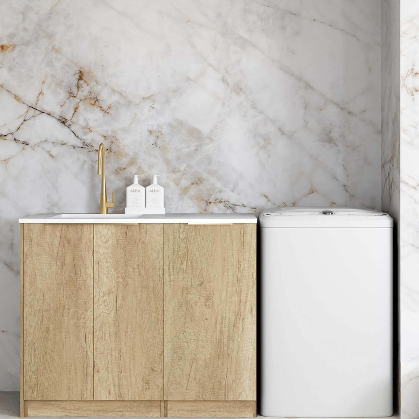 Byron Natural Oak Base Cabinet Sets Floor Standing Joinery 1060mm Laundry Otti Australia Quartz Aterra