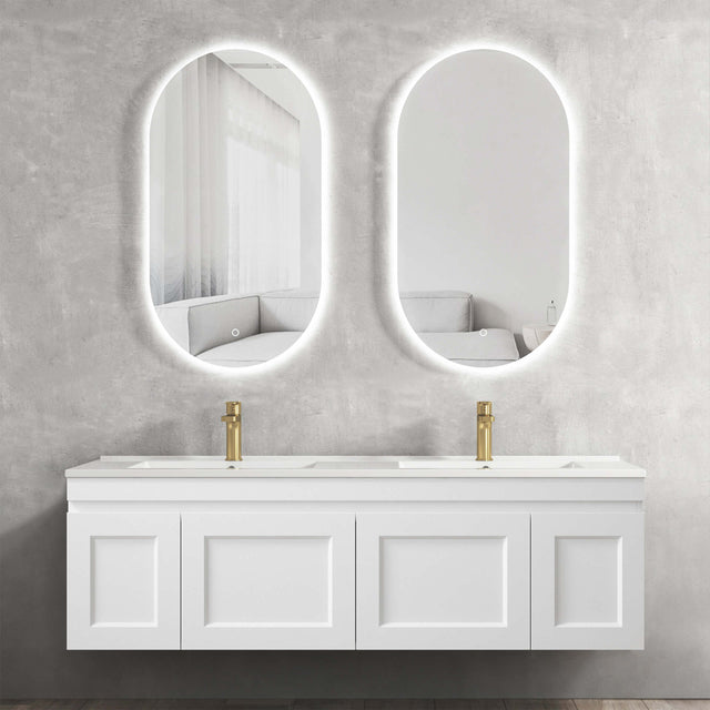 Hampton MKII Matte White Ceramic Top Double Basin Vanity Vanity Otti Australia 1500mm