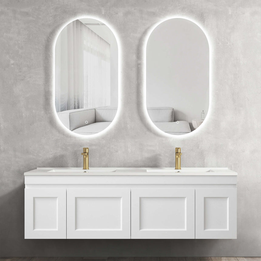 Hampton MKII Matte White Ceramic Top Double Basin Vanity Vanity Otti Australia 1500mm