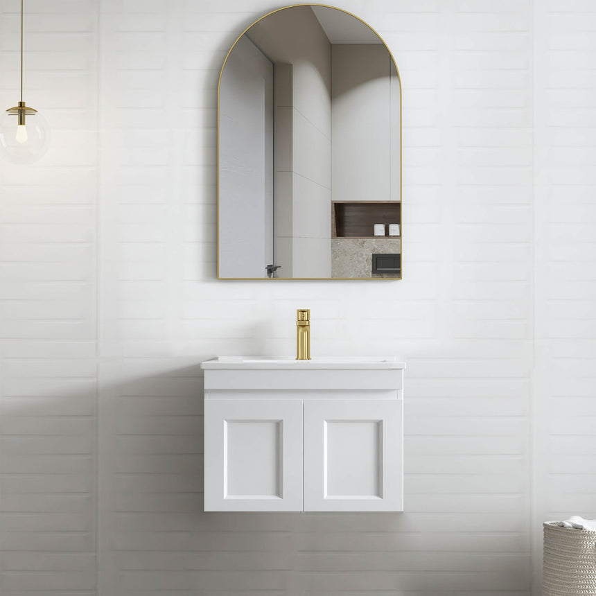 Hampton MKII Matte White Ceramic Top Single Basin Vanity Vanity Otti Australia 600mm