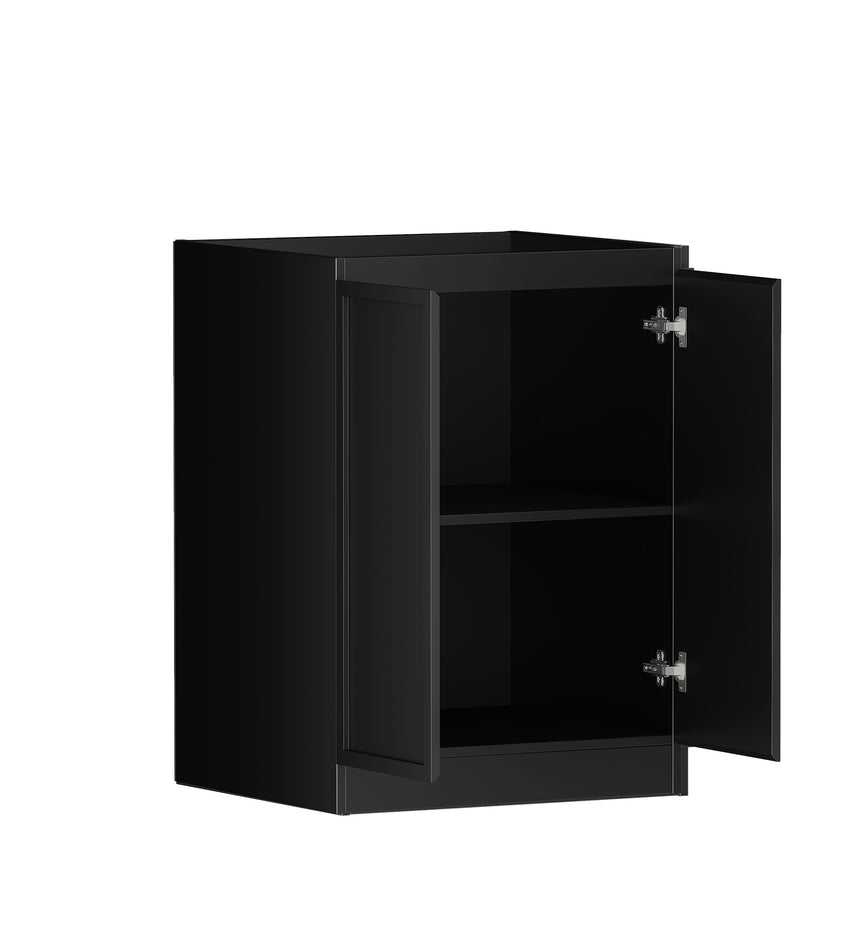 Otti Hampshire 630mm matte black base cabinet with doors open showing adjustable shelf