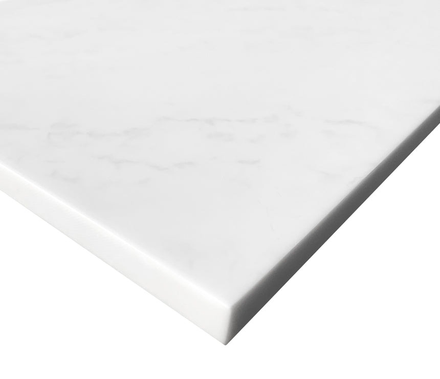 Close-up of 20mm Solid Surface Carrara laundry top edge
