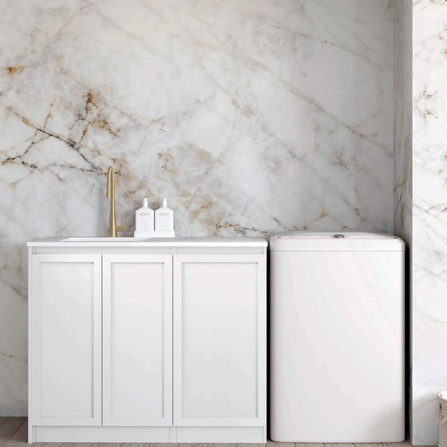 Hampshire Matte White Base Cabinet Sets Floor Standing Joinery 1060mm Laundry Otti Australia Quartz Aterra